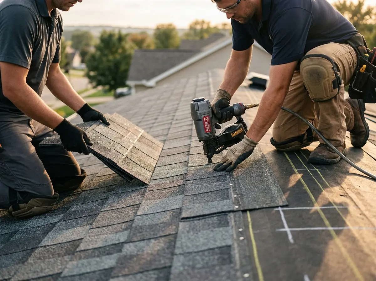 Professional roofer working on a residential roof in Murray